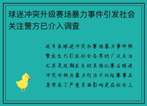 球迷冲突升级赛场暴力事件引发社会关注警方已介入调查